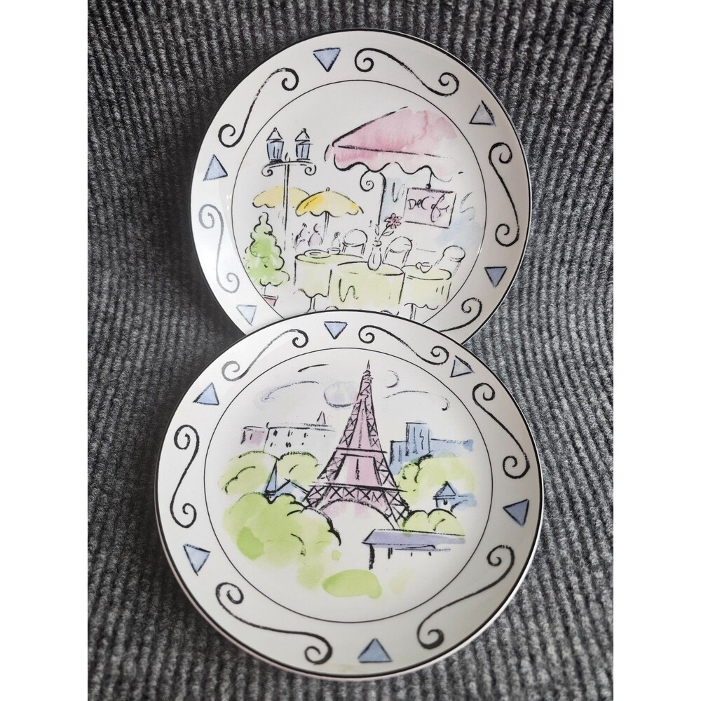 Studio Nova Vues De Paris Set of 2 Eiffel Tower Dinner Plates Porcelain